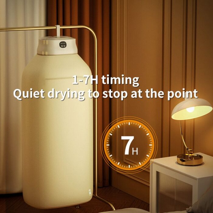 Portable electric dress dryer hanging multiple dresses at home