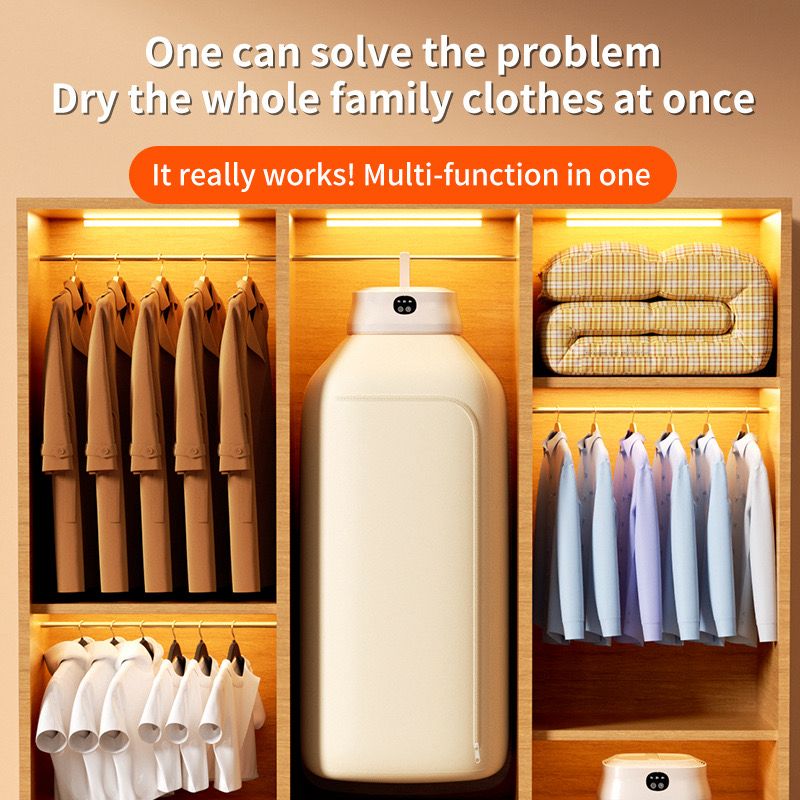 Portable electric dress dryer hanging multiple dresses at home